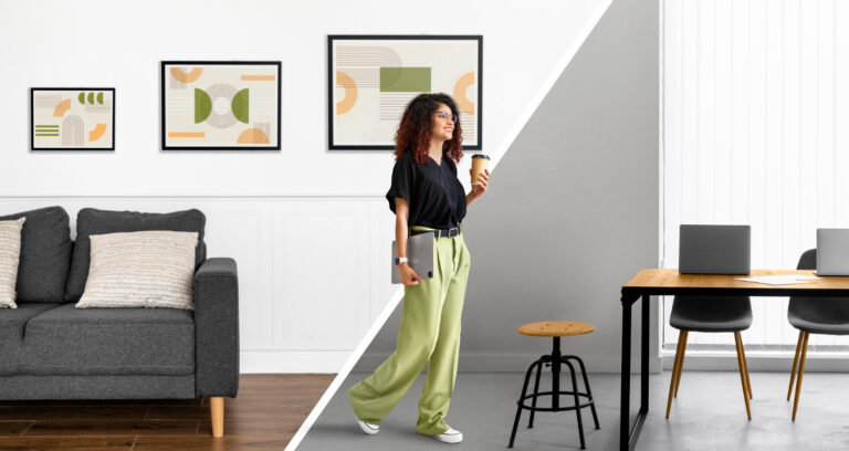 Comparación de una sala de estar "antes y después" del proceso de home staging.